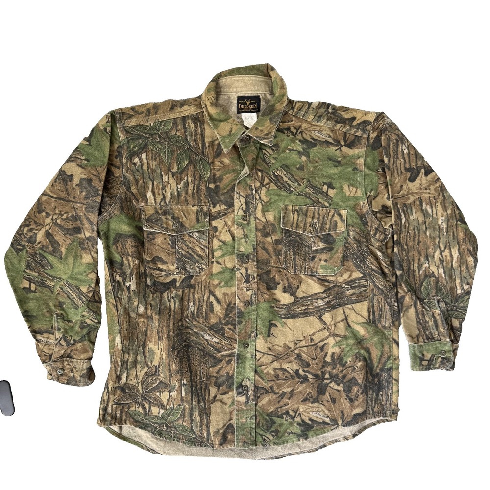 Deerskin Shirt Mens Large Brown Realtree Camo Flannel Hunting Button-Up USA Made